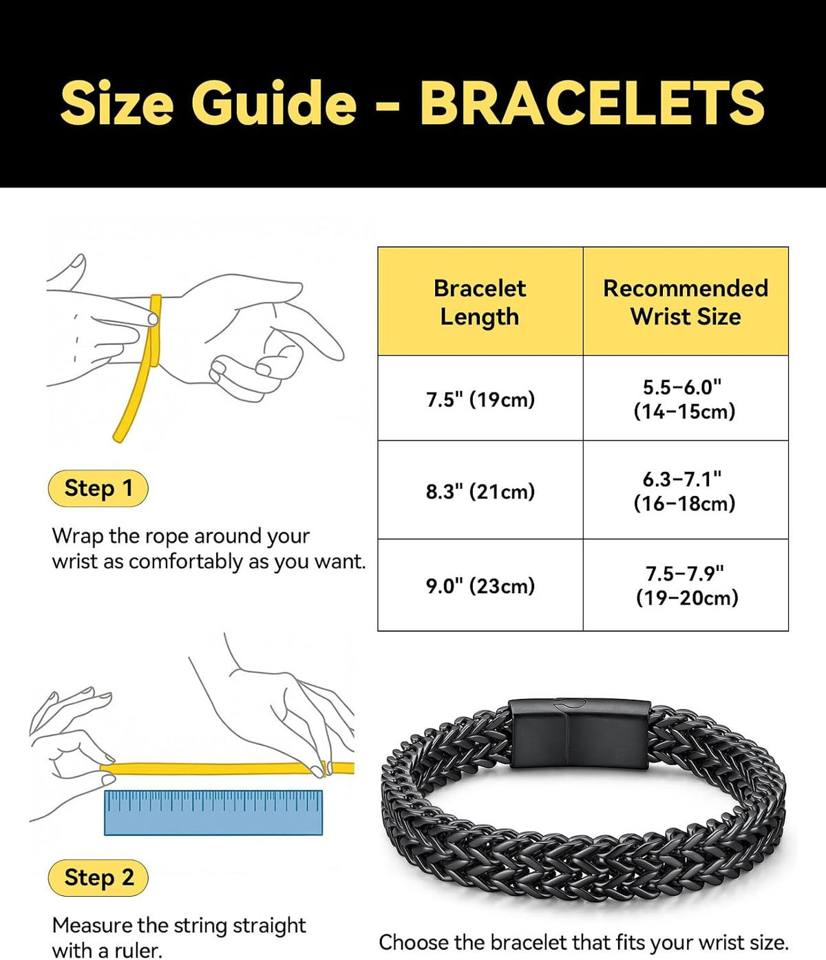 Bracelet for Men, 316L Stainless Steel Franco Cuban Link Chain Bracelet with Sturdy Clasp, 6/10/12MM Widths
