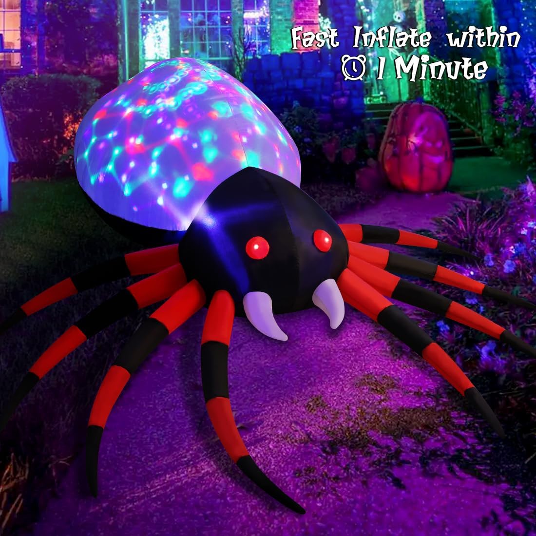 8 FT Width Halloween Inflatables Spider - Blow Up Yard Decorations with Magic Light - Halloween Outdoor Inflatables