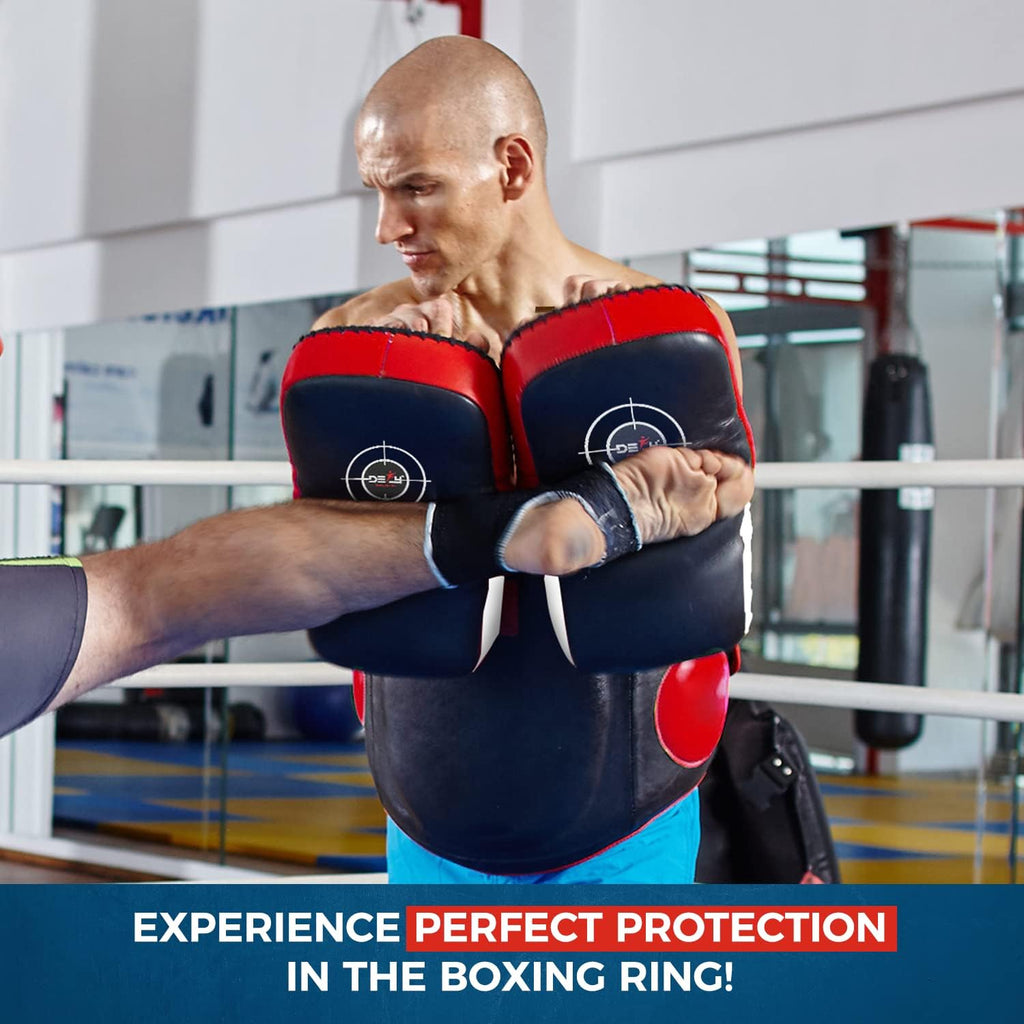 Defy Sports Leather Thai Pads - Strike Curved Karate Pads with Double Layered Buckle Straps - Perfect for Boxing