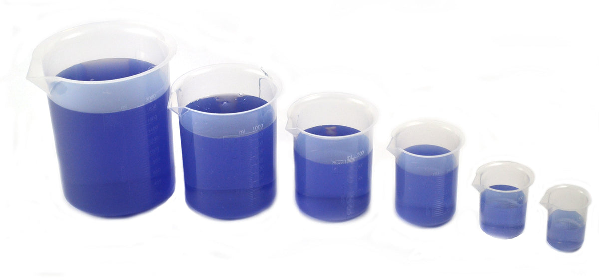6 pc Plastic Beaker Set - Premium Polypropylene - Includes 50, 100, 250, 500, 1000, 2000ml