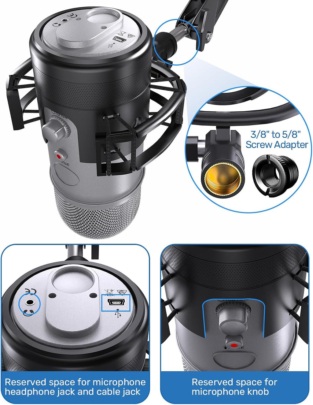 Custom Built Shock Mount with Pop Filter for Blue Yeti Microphones, Black | Metal Outer Ring, Anti-Vibration
