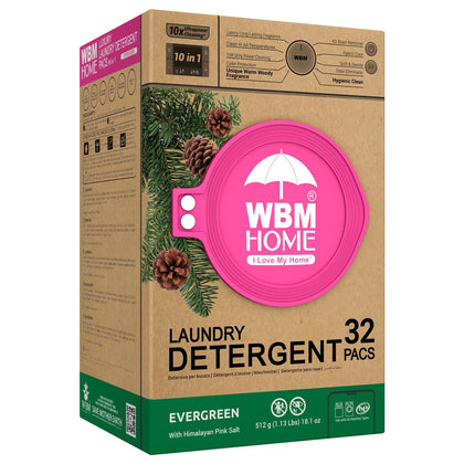 Laundry Detergent Pods - Ultra-Concentrated, Hypoallergenic, Stain-Fighting, Evergreen Scent, 32-Pack, Recyclable