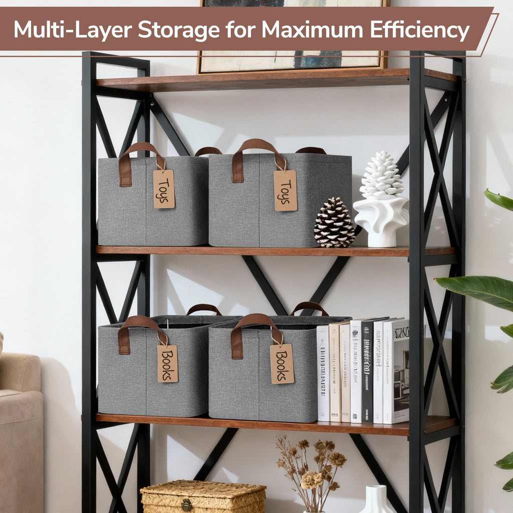 4 Pack Fabric Storage Bins for Shelves, Metal Frame, 20L Gray