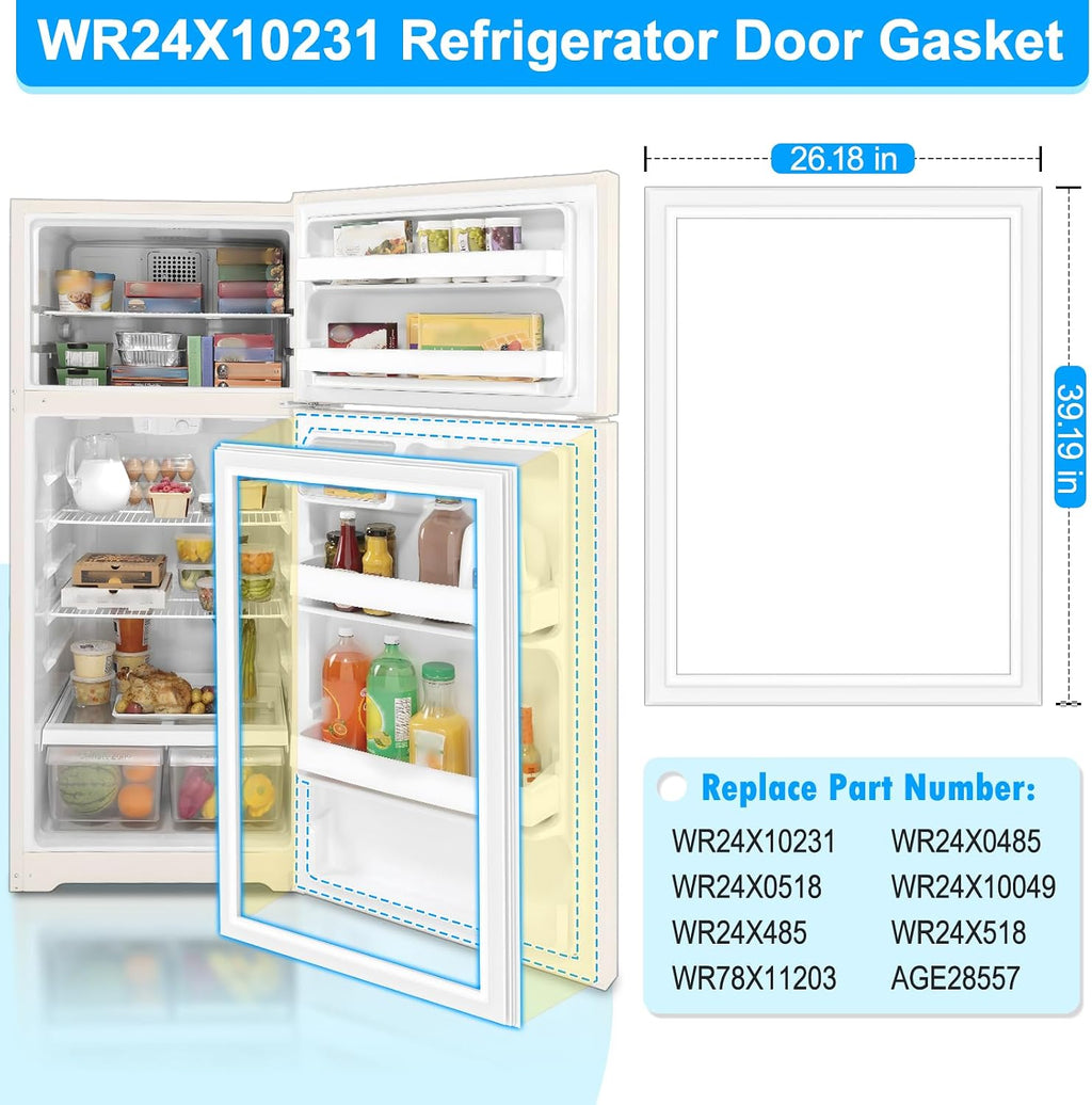 Upgraded WR24X10231 Refrigerator Door Gasket Replacement Compatible with GE Refrigerator Door Seal WR24X0485 WR24X0518 WR24X10049 Fridge Door Seal Replacement Kenmore Refrigerator French Door Gasket