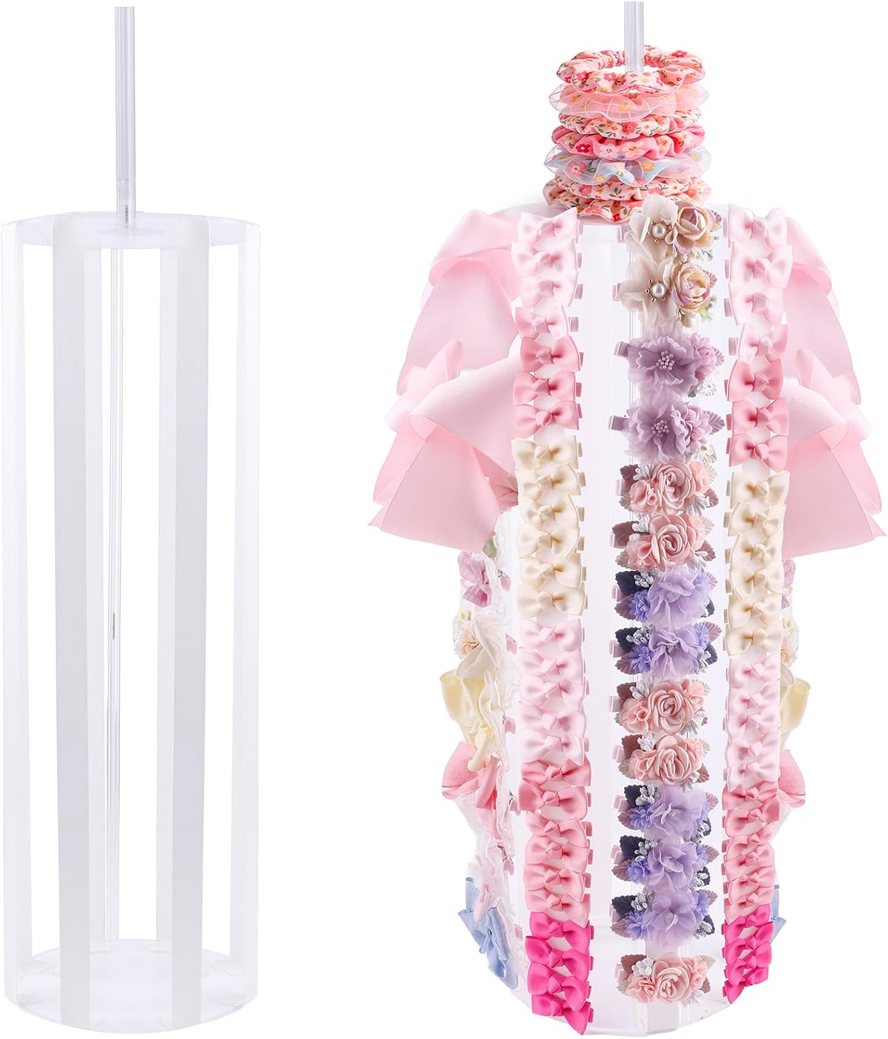 Rotating Hair Bows Holder, Headbands Organizer Scrunchies Claw Clips Display, Hair Accessories Storage Nursery Room
