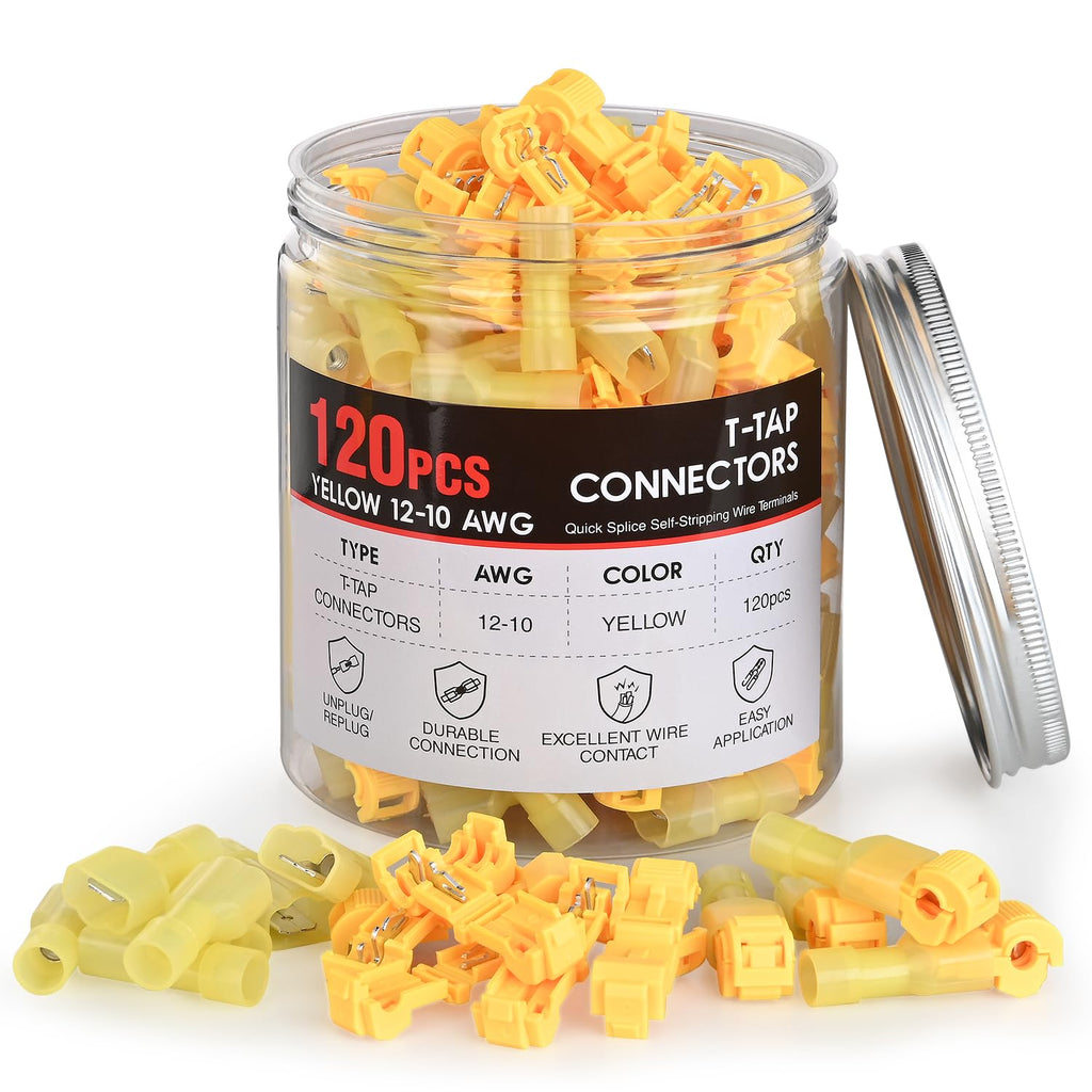 Nilight 120PCS/60Pairs Yellow T-Tap Quick Splice Disconnect Wire Terminal