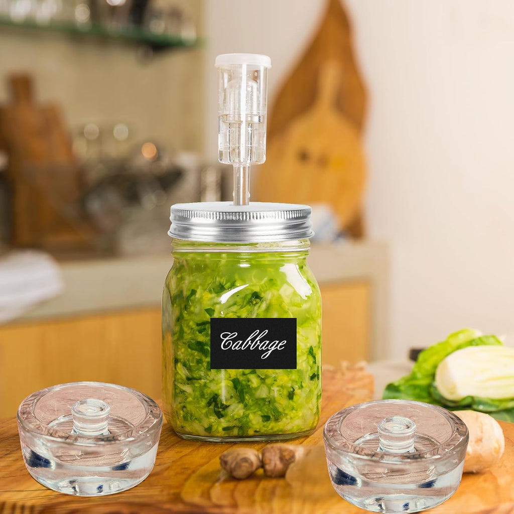 2 Set Fermentation Kit, Fermentation Lids Glass Weights and Airlocks Compatible with 86MM Wide Mouth Mason Jars for