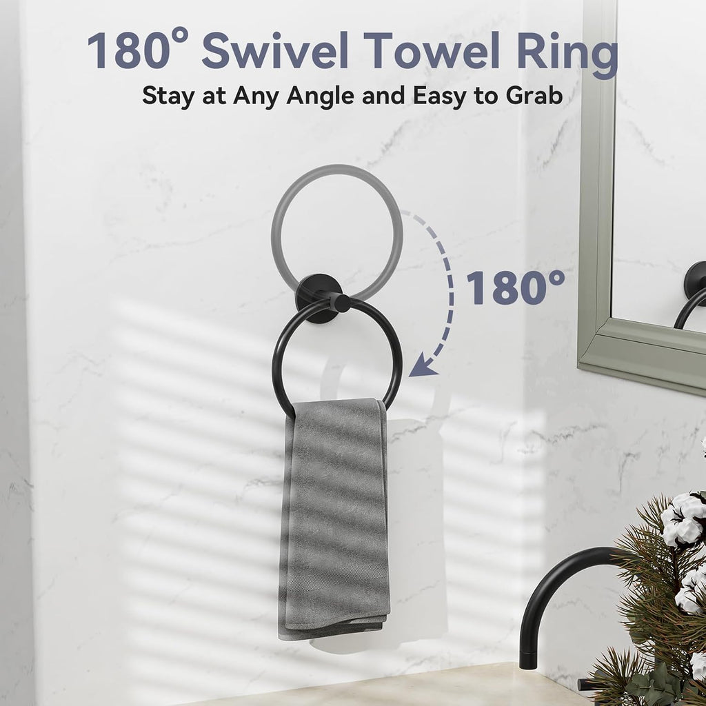 Bathroom Hardware Set, 18 Inch Matte Black Towel Bar Set, 4-Piece | Wall Mounted Bathroom Accessories, Towel Racks
