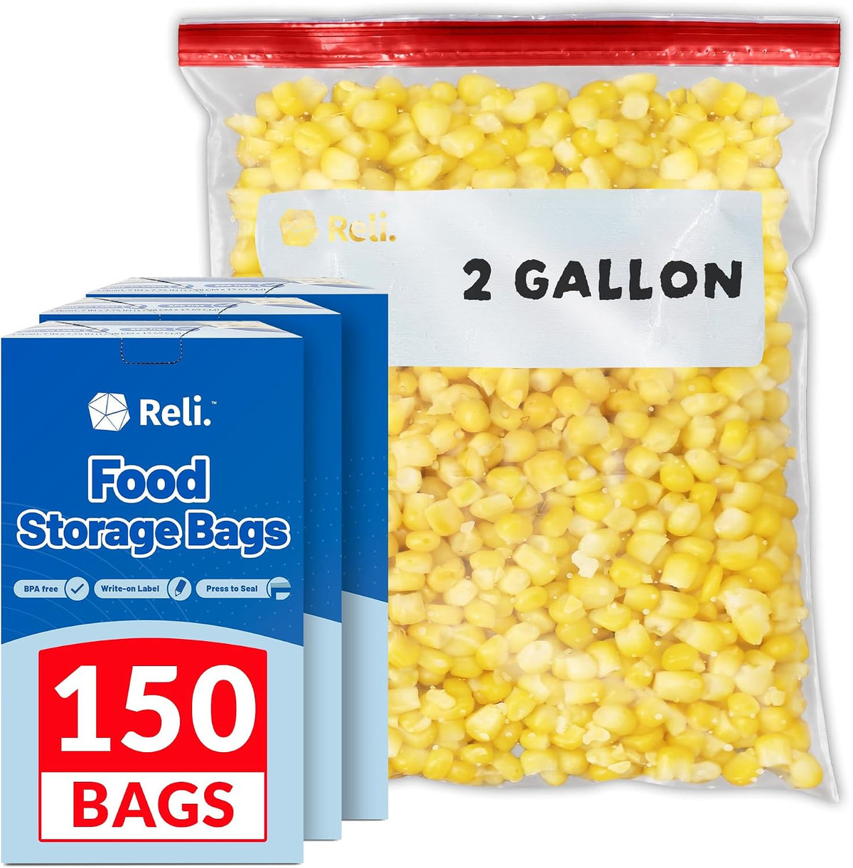 2 Gallon Food Storage Bags (150pk) | Resealable Storage, 2 Gal Size