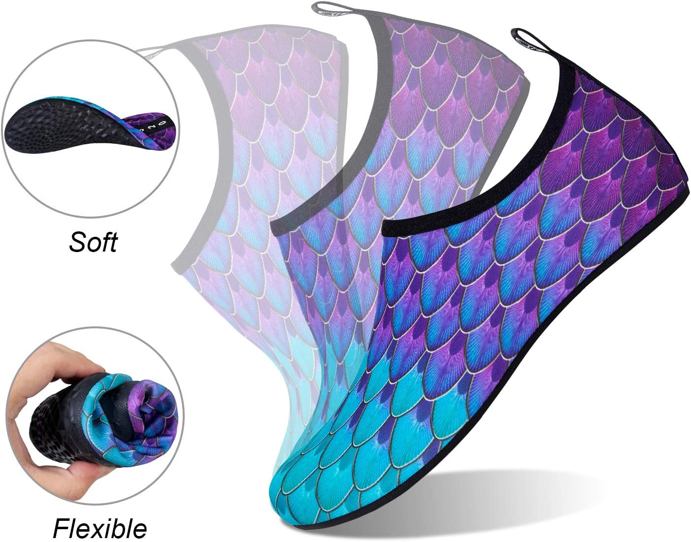Water Shoes for Womens Mens Barefoot Quick-Dry Aqua Socks for Beach Swim Surf Yoga Exercise New Translucent Color Soles