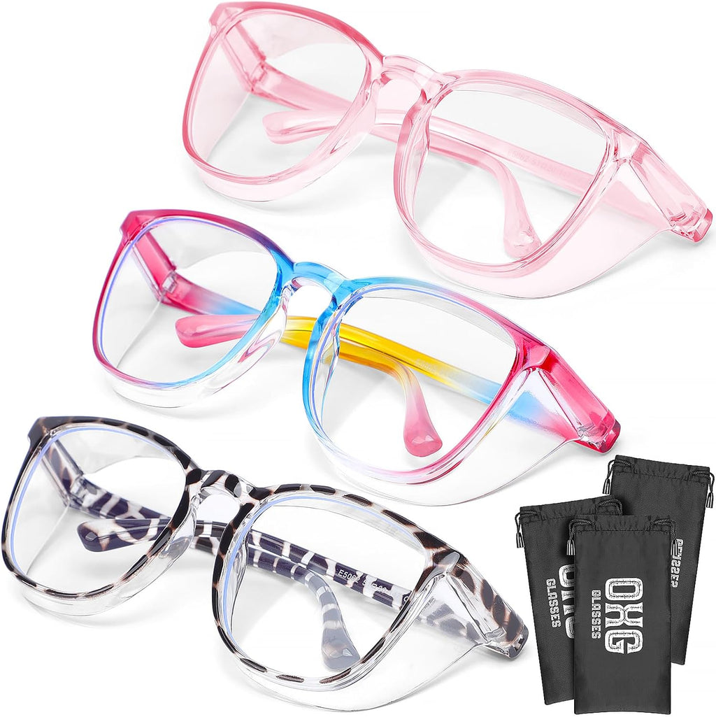 3 Pack Stylish Safety Glasses, ANSI Z87+ Anti Fog Safety Goggles Blue Light Blocking Protective Eyewear for Nurses