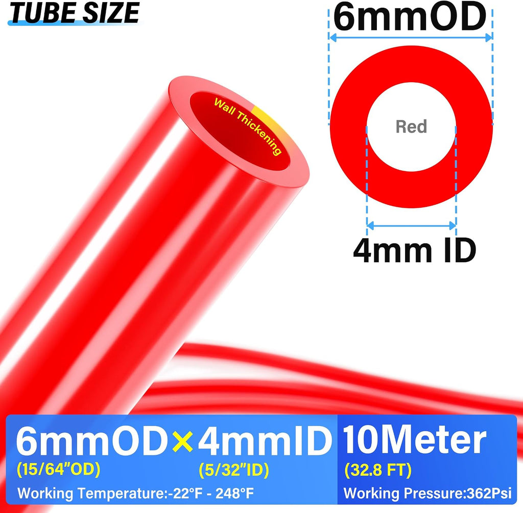 TAILONZ Red 6mm OD Nylon Air Brake Hose 32.8ft