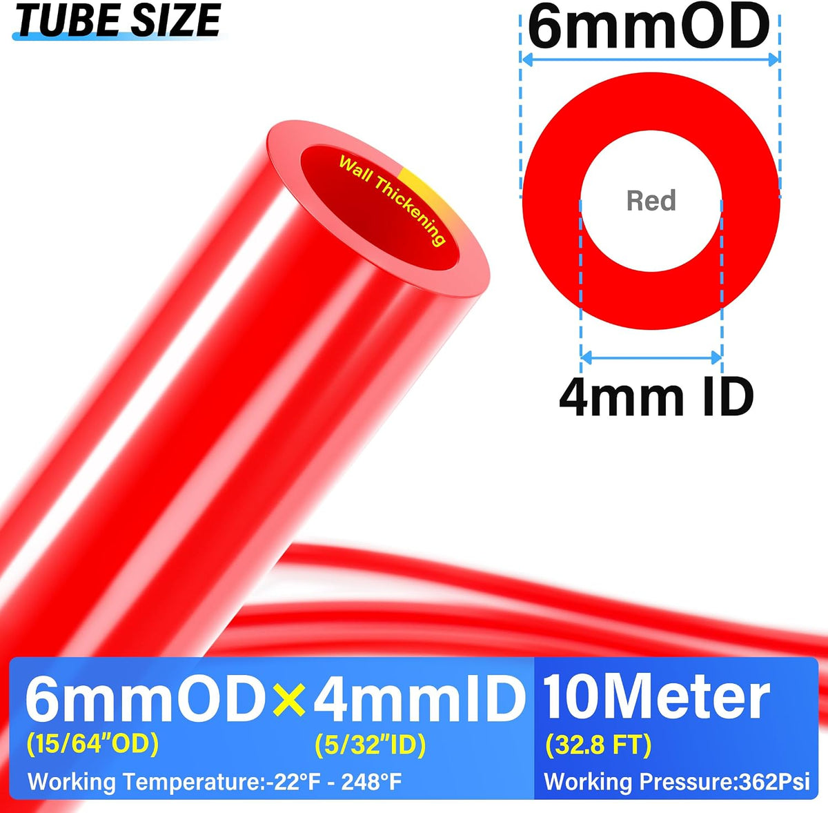 TAILONZ Red 6mm OD Nylon Air Brake Hose 32.8ft
