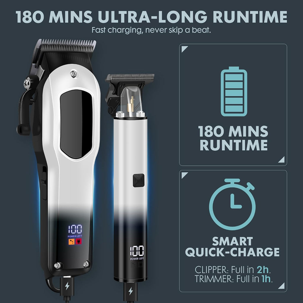 Hair Clippers for Men, Cordless Clipper & Trimmer Set with 8 Guide Combs, LED Display, USB-C Rechargeable Grooming