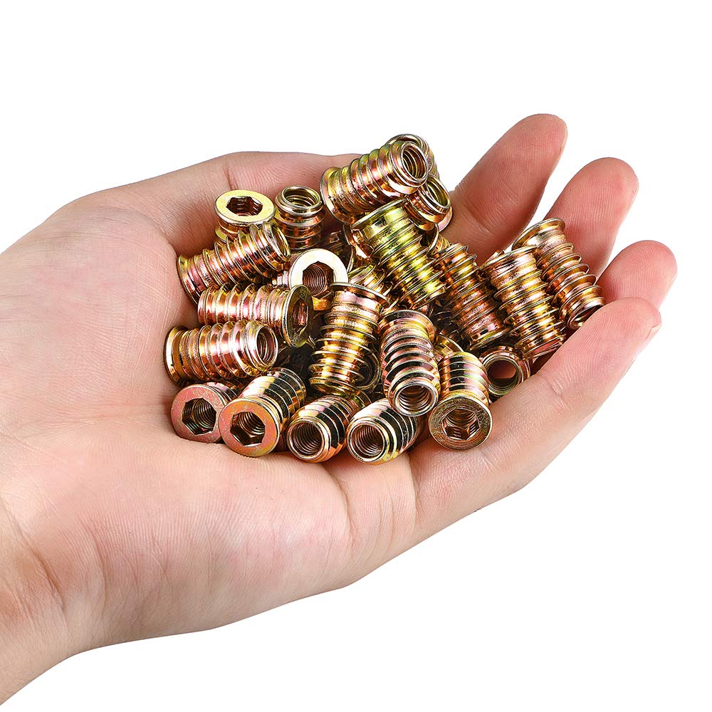 80Pcs 1/4"-20x20mm Hex Nut Inserts Wood Threaded Fastener for Furniture