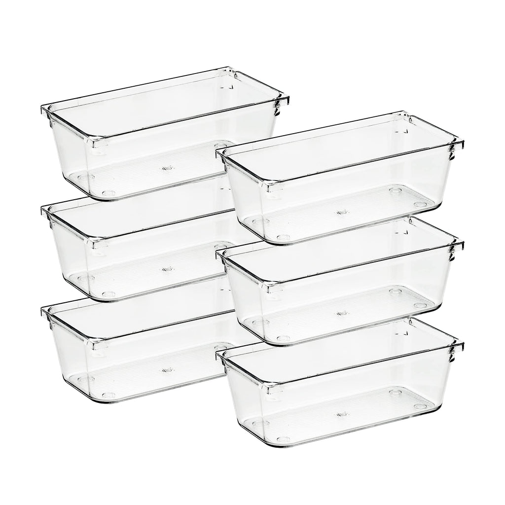 6 Pack Drawer Organizer, 3" x 6" Plastic Storage Bins