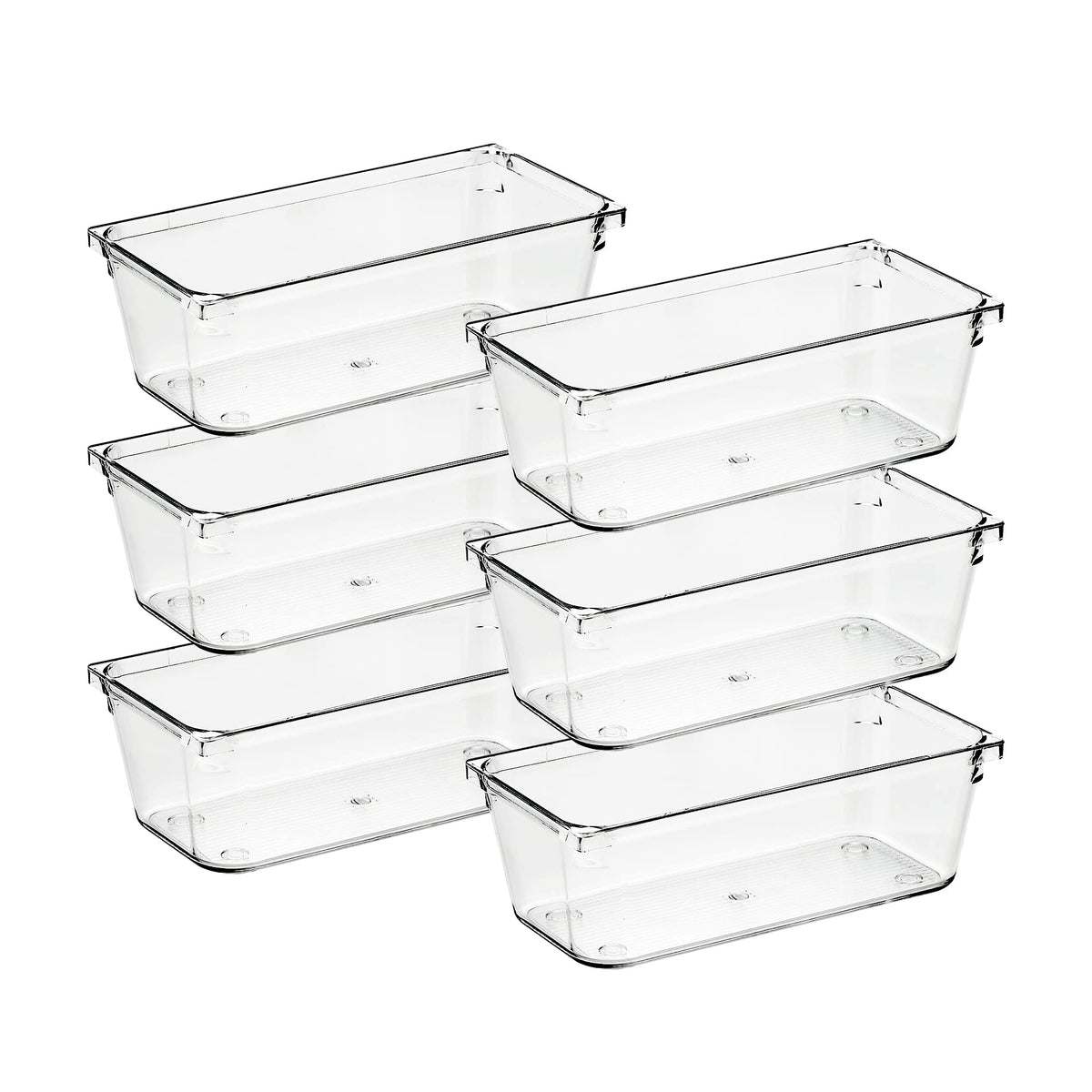 6 Pack Drawer Organizer, 3" x 6" Plastic Storage Bins