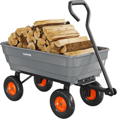 Poly Garden Dump Cart, 600 lb Wheelbarrow Yard Cart with 10 in Wheels, Quick-Dump & Towable Utility Wagon for Yard