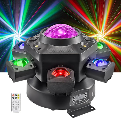 Moving Head DJ Lights, Rualin 120W Stage Light 4 in 1 with RGBW 6 Arms Beam, Kaleidoscope Light, Red Green Starry and