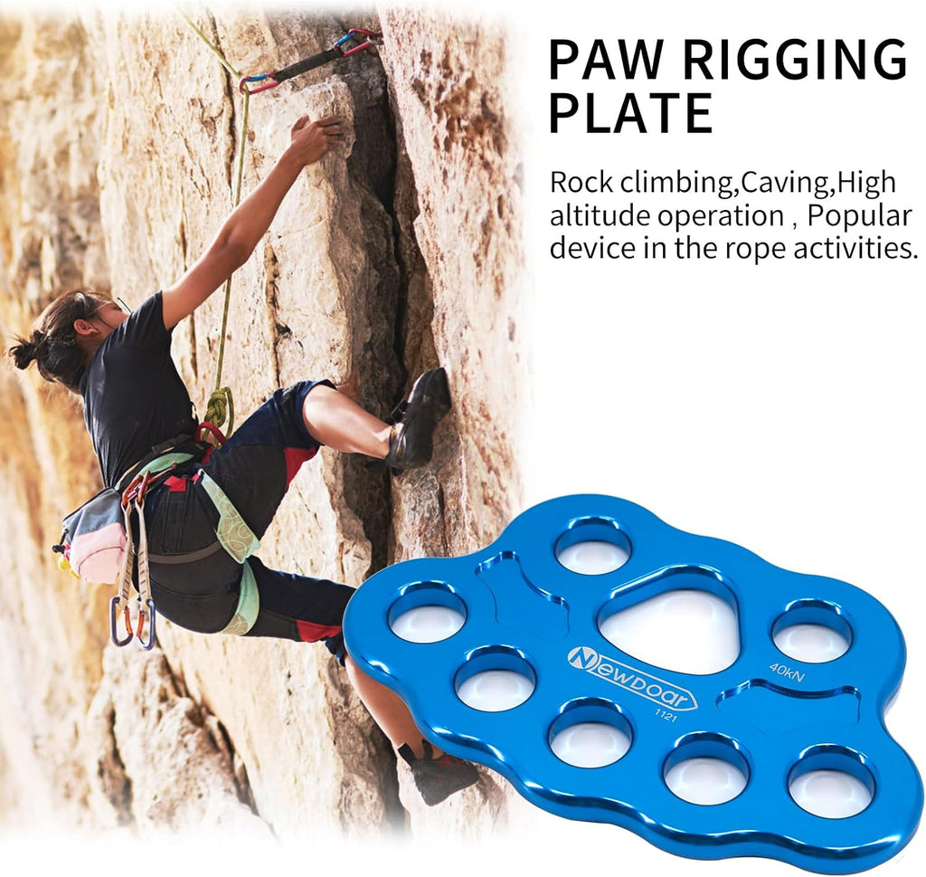 Descender Plate 45KN Paw Rigging Plate 8 Holes Rock Climbing Gear (8 holes/45KN Blue)