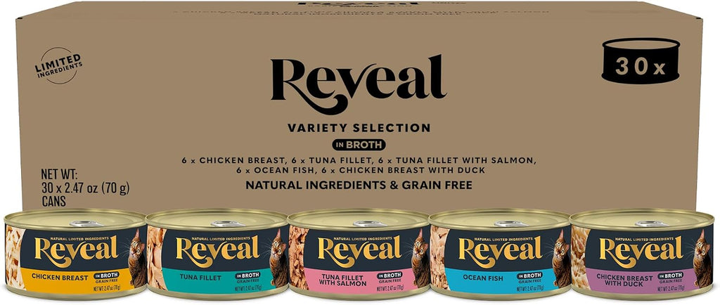 Natural Wet Cat Food, 30 Count, Grain Free, Limited Ingredient Canned Food for Cats, Fish and Chicken Variety in
