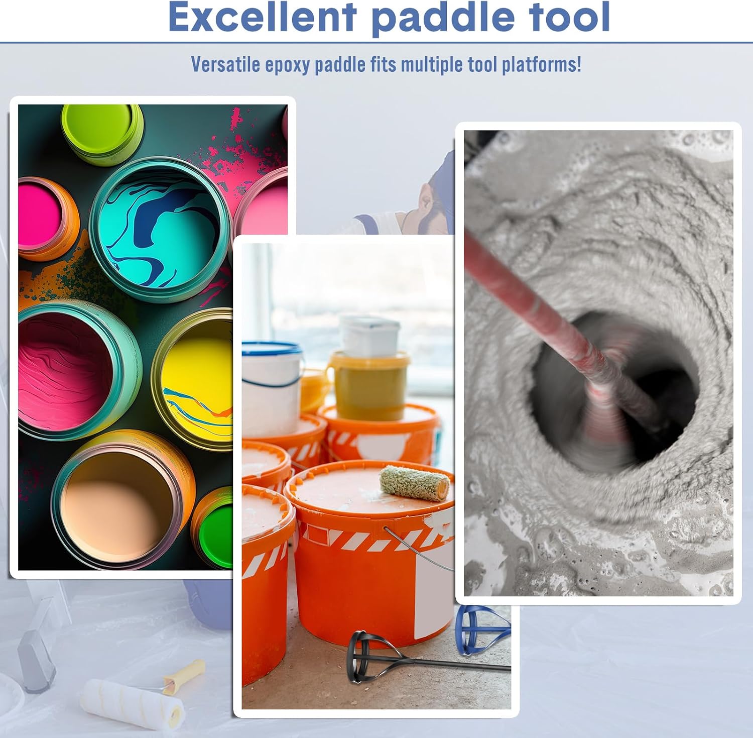3 Pieces Paint Mixer for Drill Attachment 1 to 5 Gallon Buckets Fits Standard Drills Easy to Clean Mud Paint Mixer