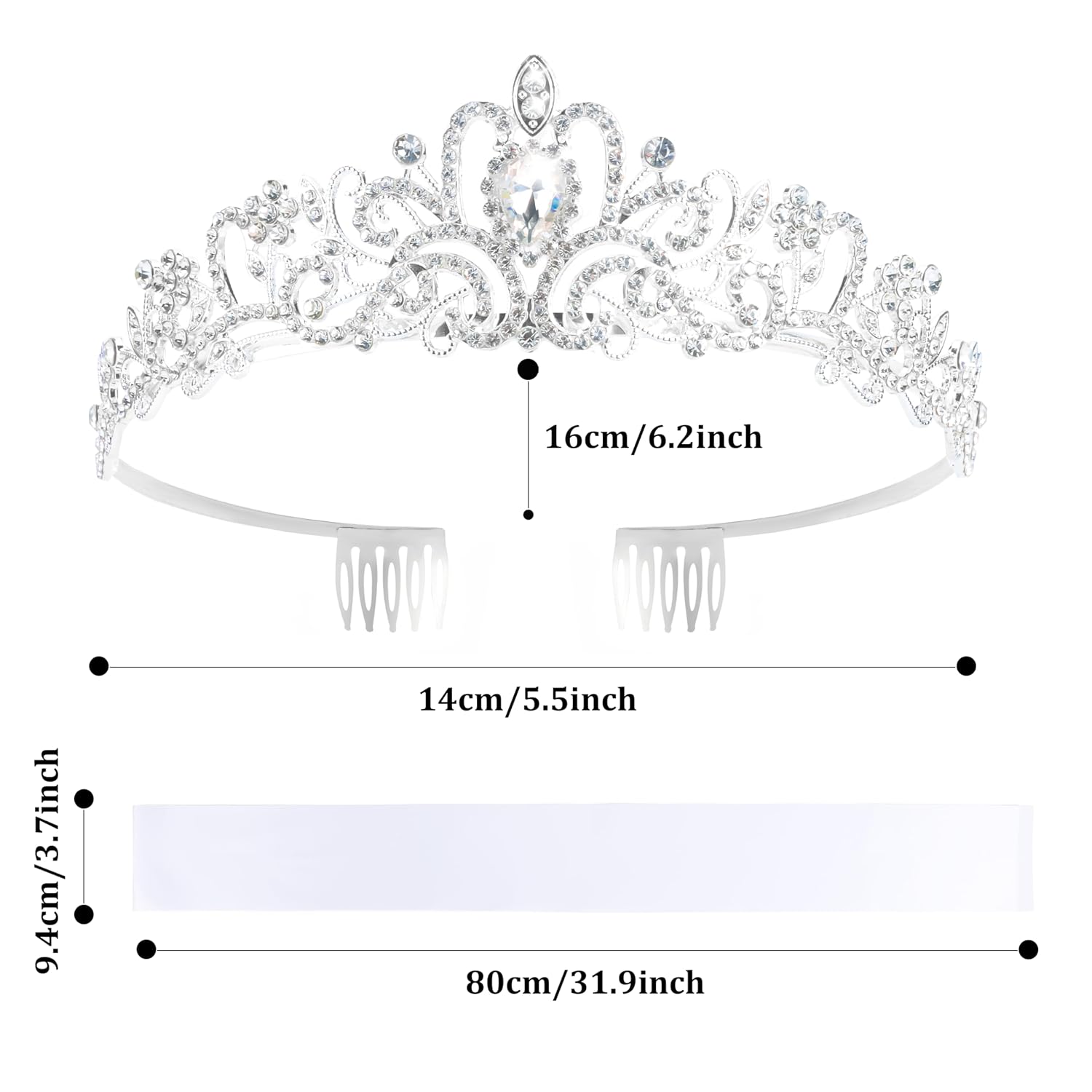 Custom Sash with White Blank Satin Sash For Women Girls Birthday Prom Pageant Bride to Be Sash and Tiara Make Your Own
