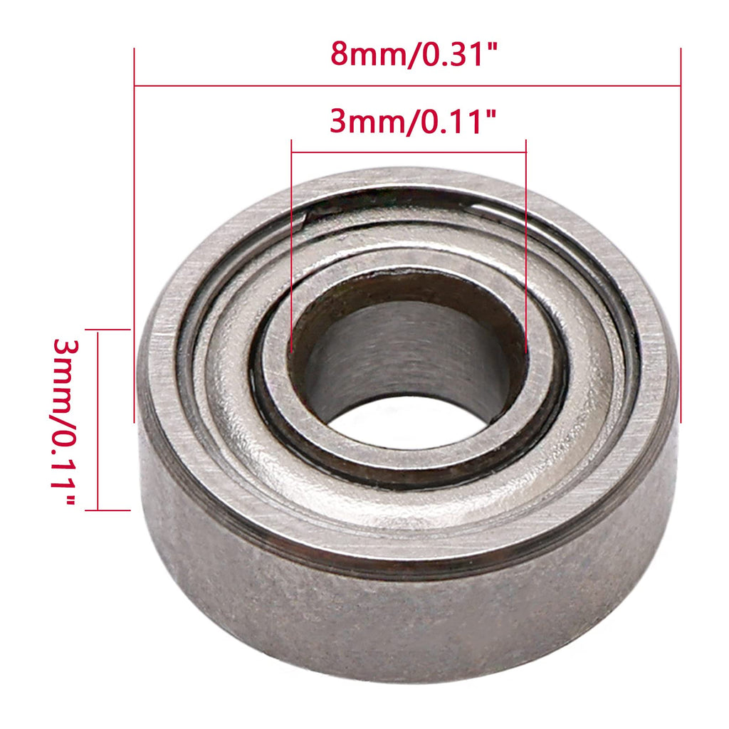 JIUWU 10Pcs MR83ZZ 3x8x3mm Miniature Deep Groove Ball Bearings
