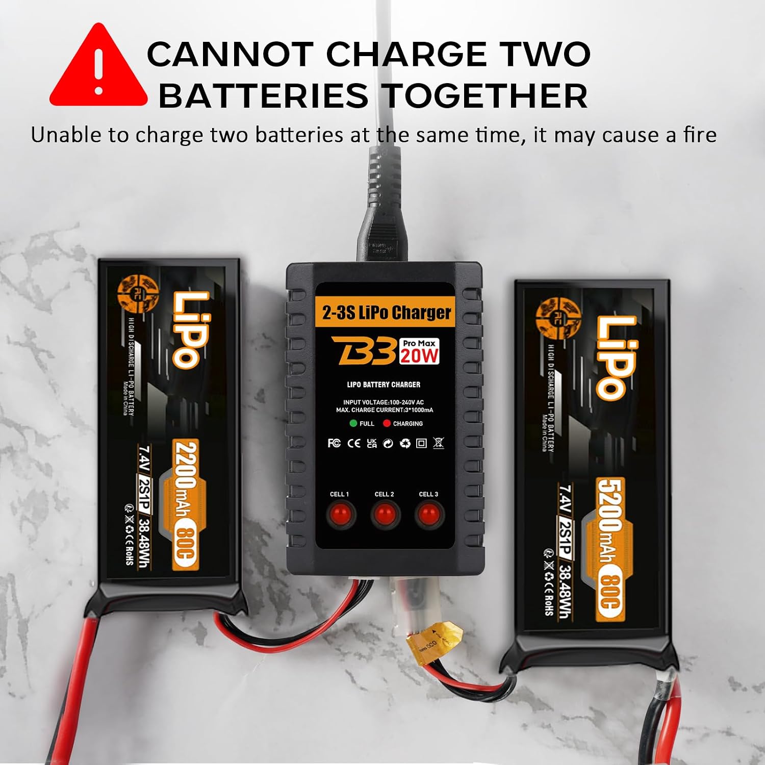 LiPo Charger for 2S-3S(7.4-11.1V) LiPo Battery of RC Toy & Model(Yellow) | LiPo Balance Charger Compact and Light, RC