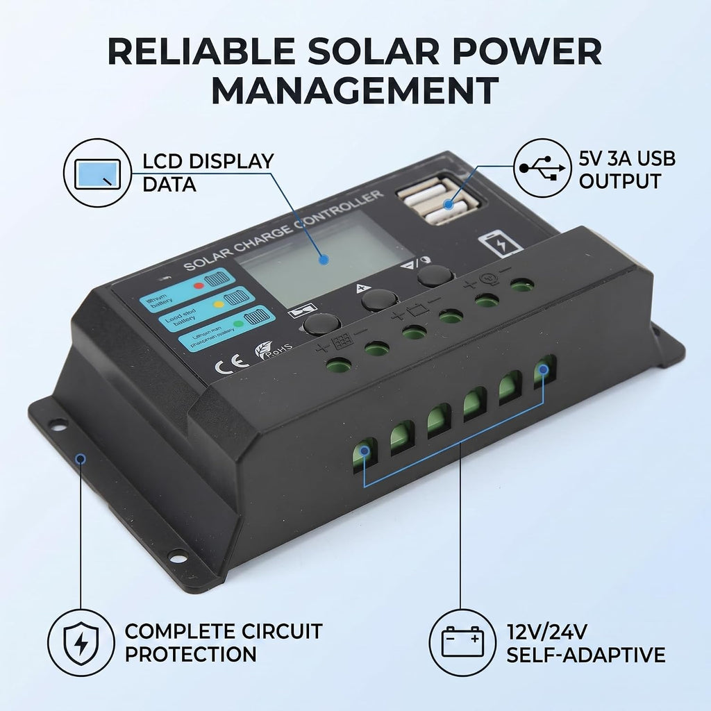 MPPT Solar Charge Controller 30A with LCD Display Photovoltaic Regulator for Off Grid Home Camping and Solar Panel