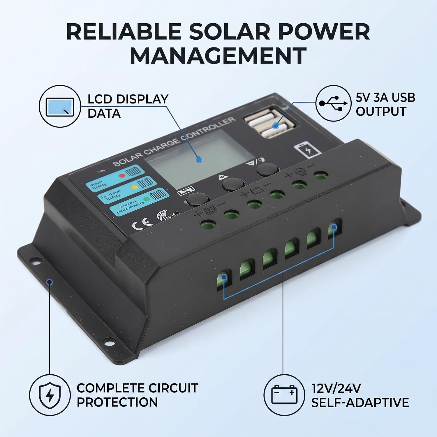 MPPT Solar Charge Controller 30A with LCD Display Photovoltaic Regulator for Off Grid Home Camping and Solar Panel