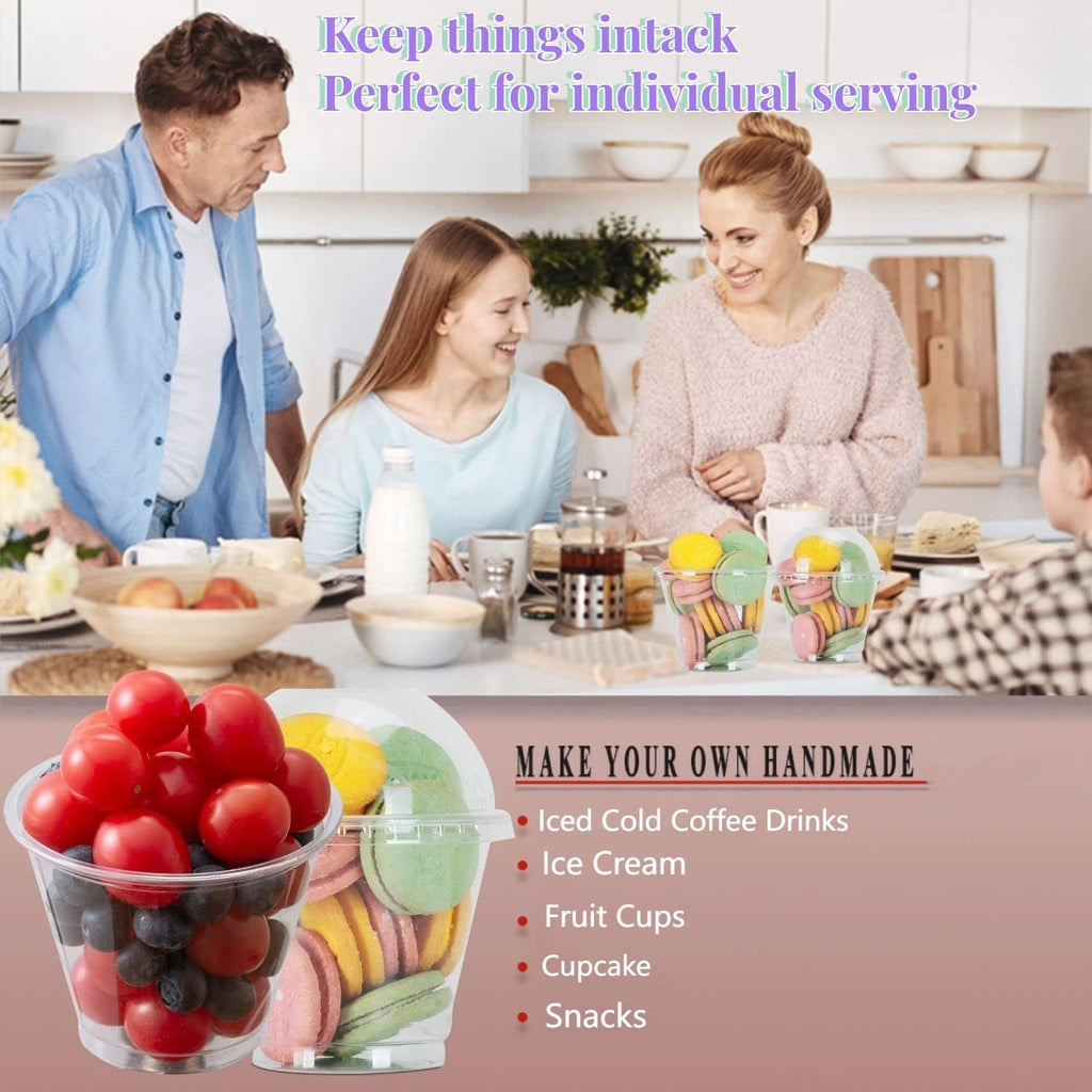 25 Sets 9oz Clear Plastic Parfait Cups with Dome Lids(NO HOLE) - Disposable Dessert Cups with Lids for Dips Snacks