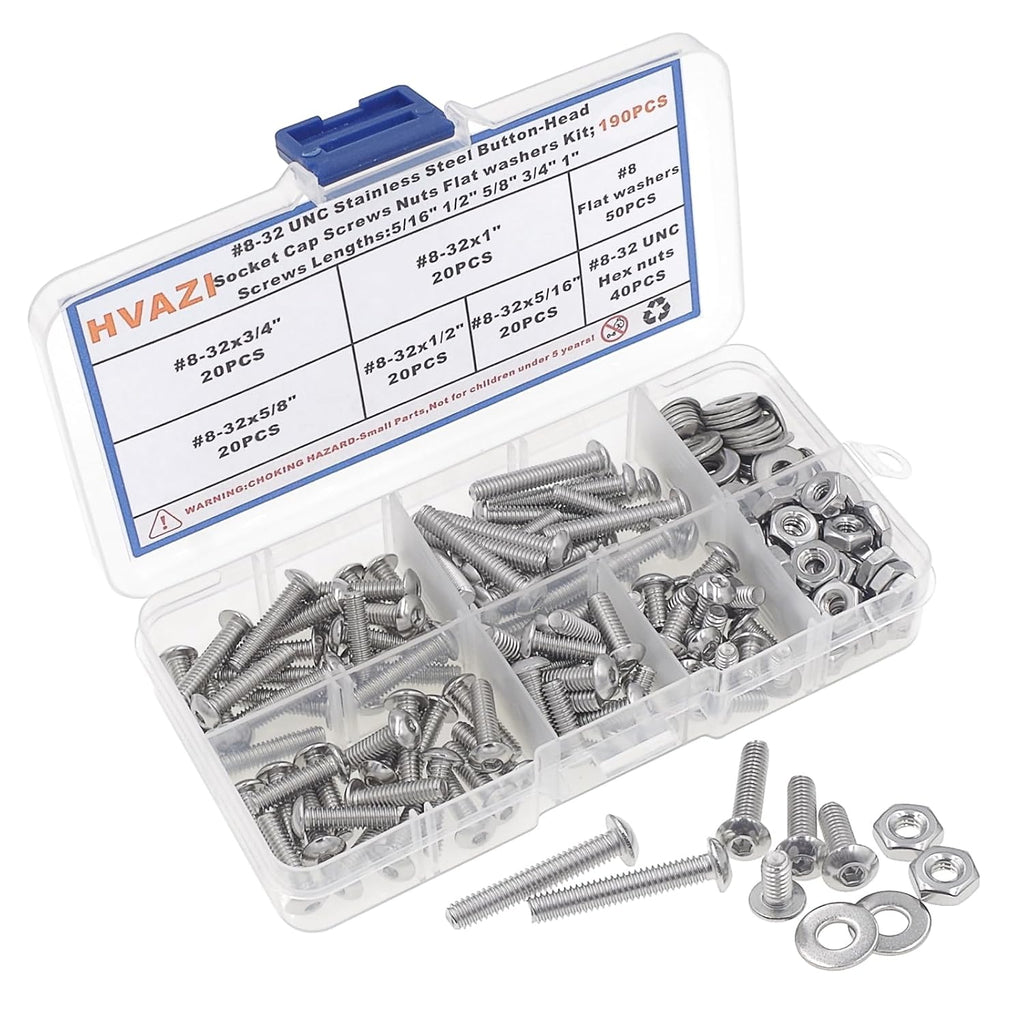 #8-32 UNC 304 SS Button-Head Socket Cap Screws, Nuts & Washers Kit