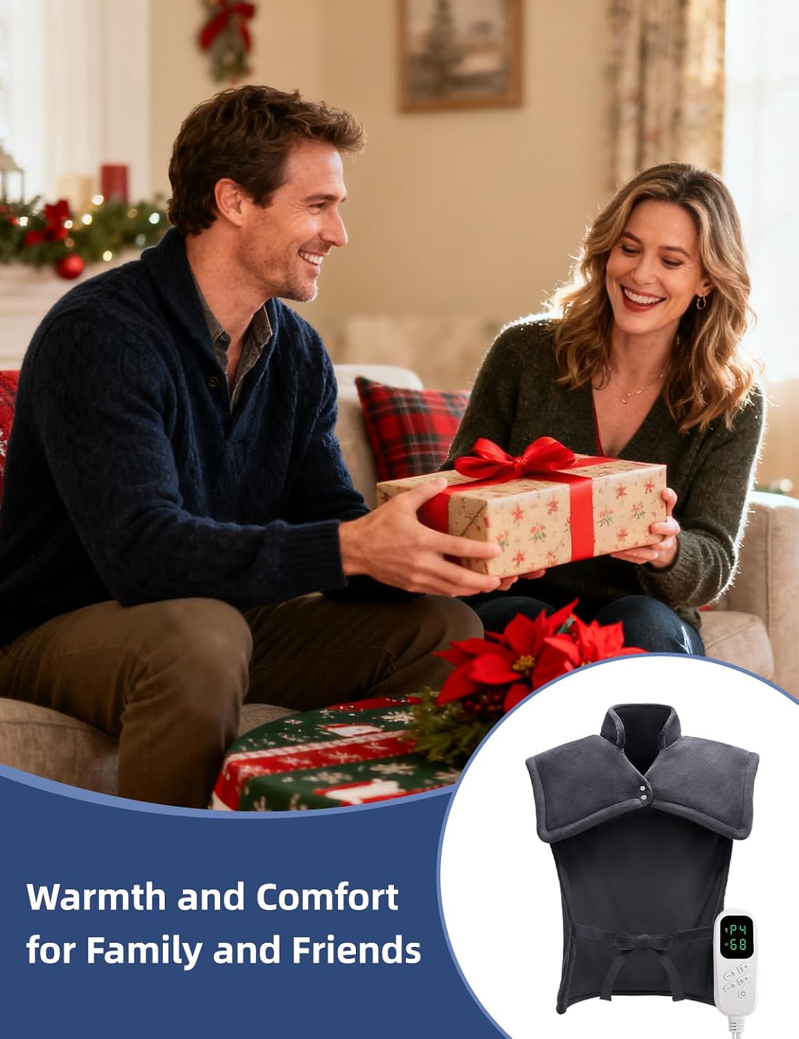 Heating Pad for Back & Shoulders. 6 Heat Levels & 4 Timers for Relief
