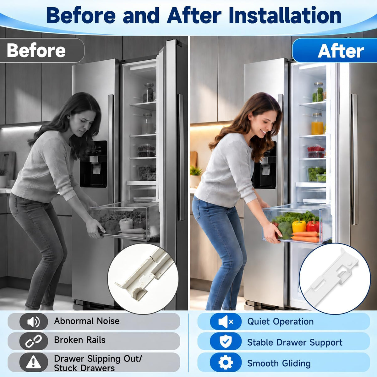 Refrigerator Crisper Drawer Slide Rail Compatible with Whirlpool WP2223320