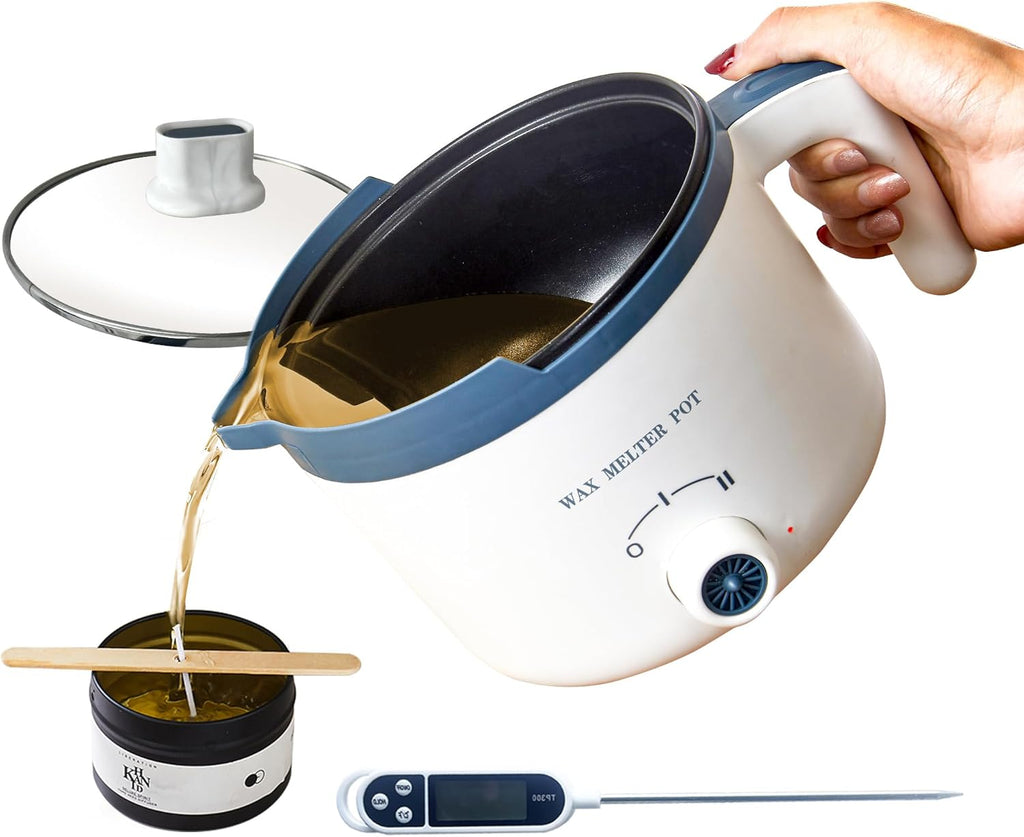 Wax Melting Pot with Thermometer, Electric Wax Melter for Candle Making with Spout 1.5Qt, Small Double Boiler Pot Set