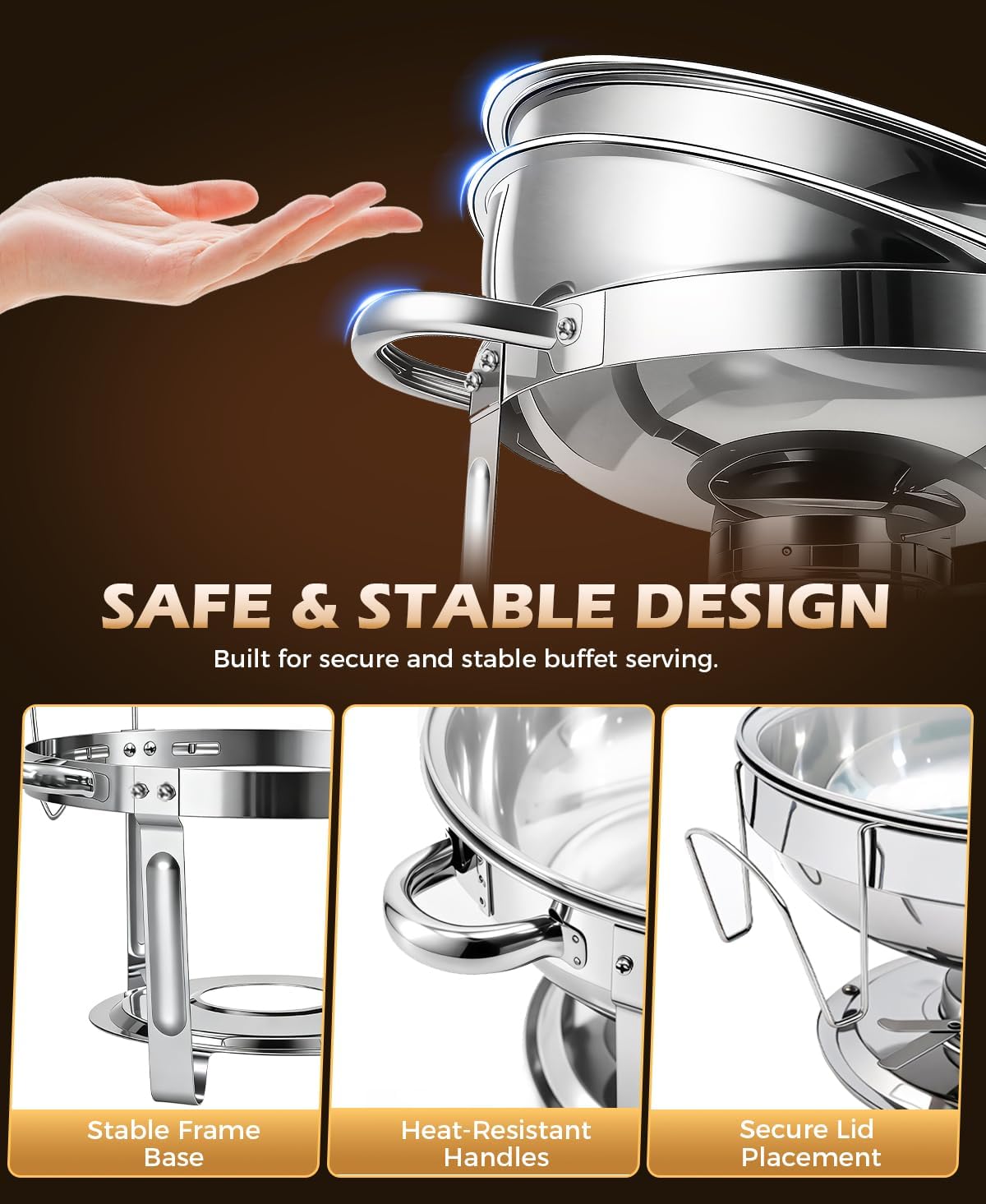 Chafing Dishes for Buffet, 2 Pack 5QT Round Stainless Steel Chafing Dish Set, Food Warmers for Parties Buffet for