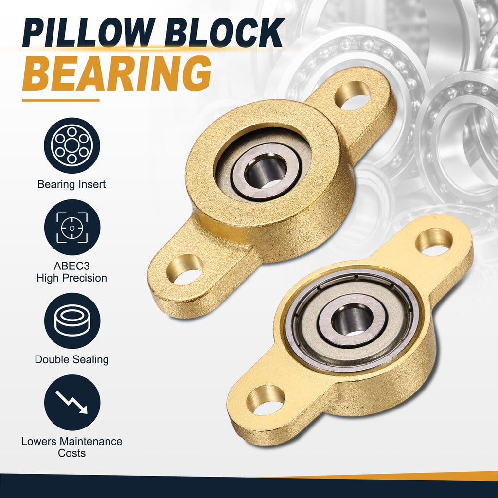 uxcell 2Pcs TF05 Pillow Block Bearings 5mm Bore, Copper Housing, ABEC 3