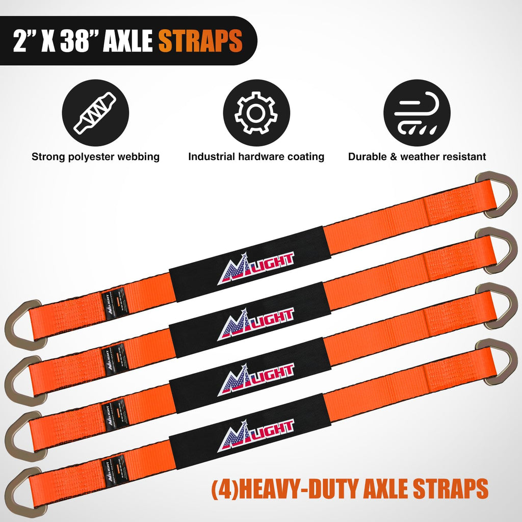 4PCS 2"x 38" Axle Tie Down Straps with Protective Sleeve D-Ring
