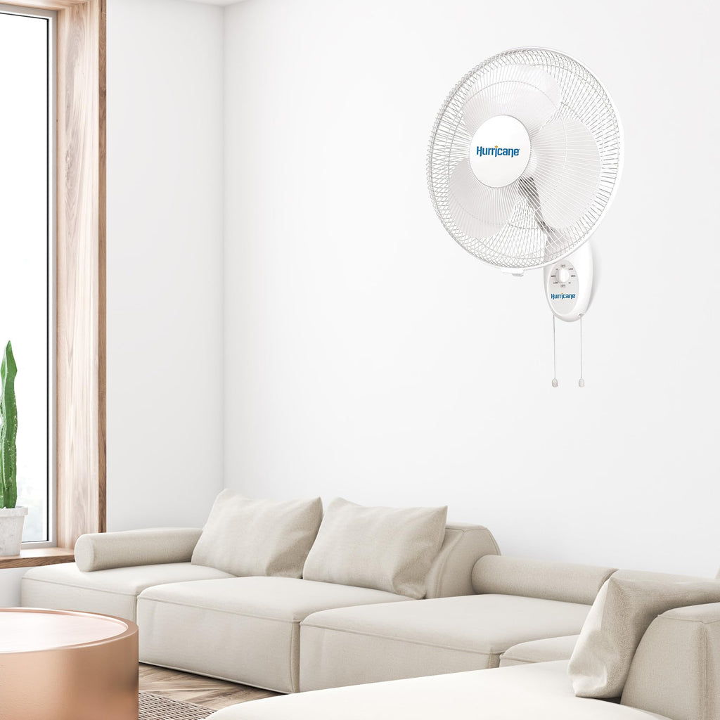 Supreme Oscillating Wall Fan, 3 Speeds, White - 16in