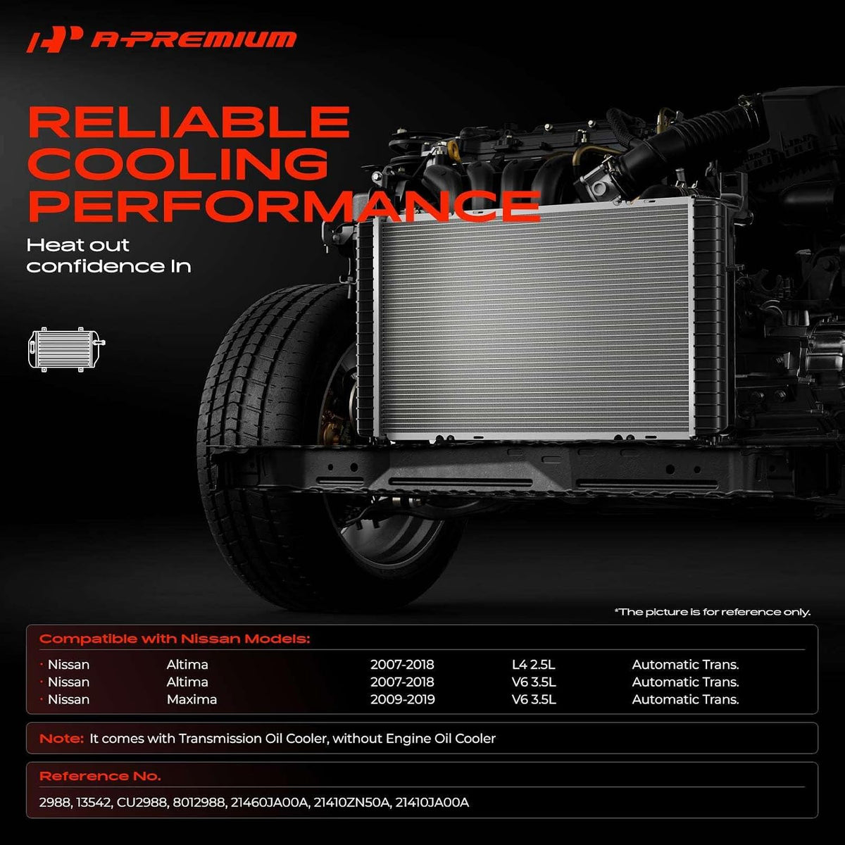 A-Premium Engine Coolant Radiator Assembly with Transmission Oil Cooler