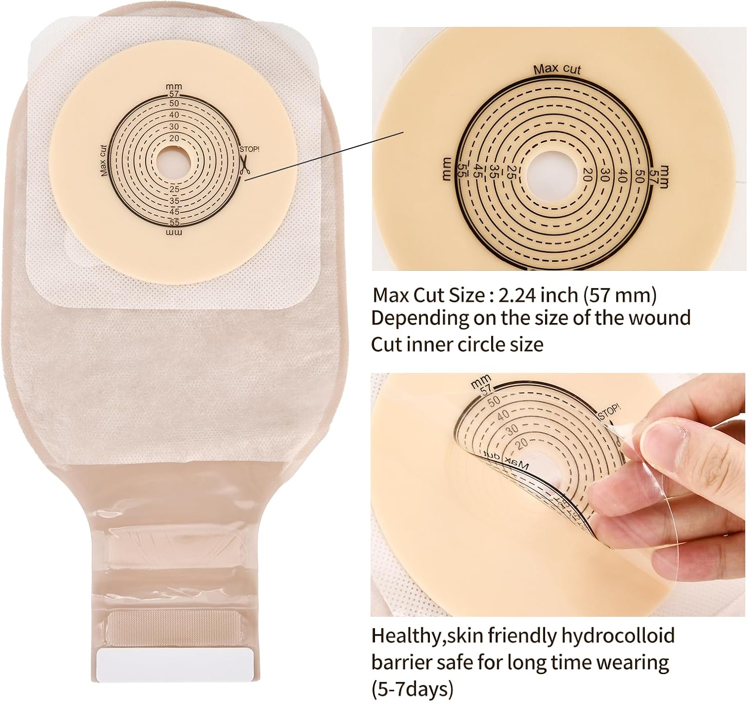 Colostomy Bags 21 Pcs 2-Piece Drainable Pouch Cut to Fit 20-57mm