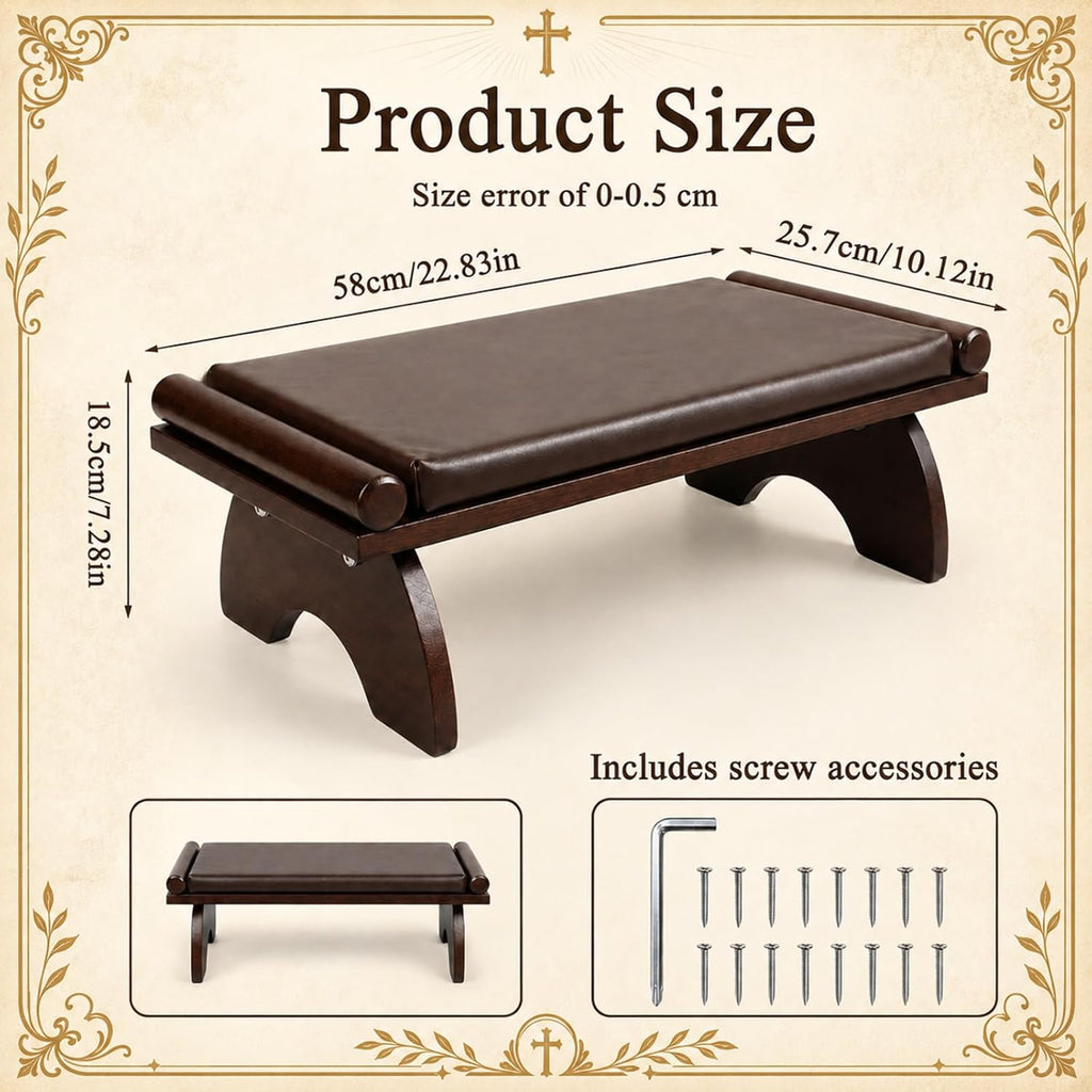 Wooden Prayer Kneeler Bench, Padded Stool for Home and Church