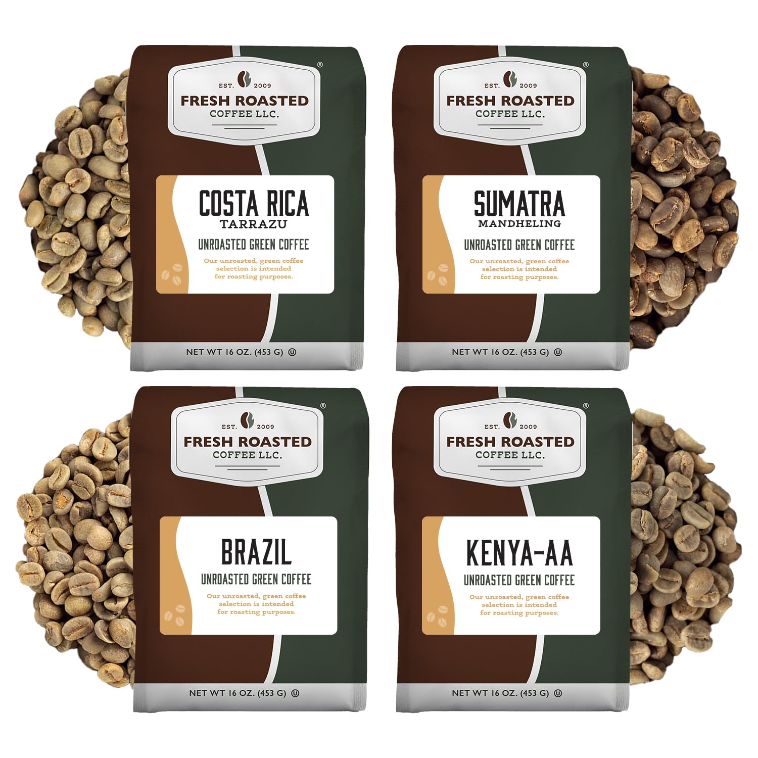 Adventurer Unroasted Green Coffee Beans Home Roasting Starter Kit, Variety 4-Pack, Kosher, 4 lb (Four 1 lb Bags)