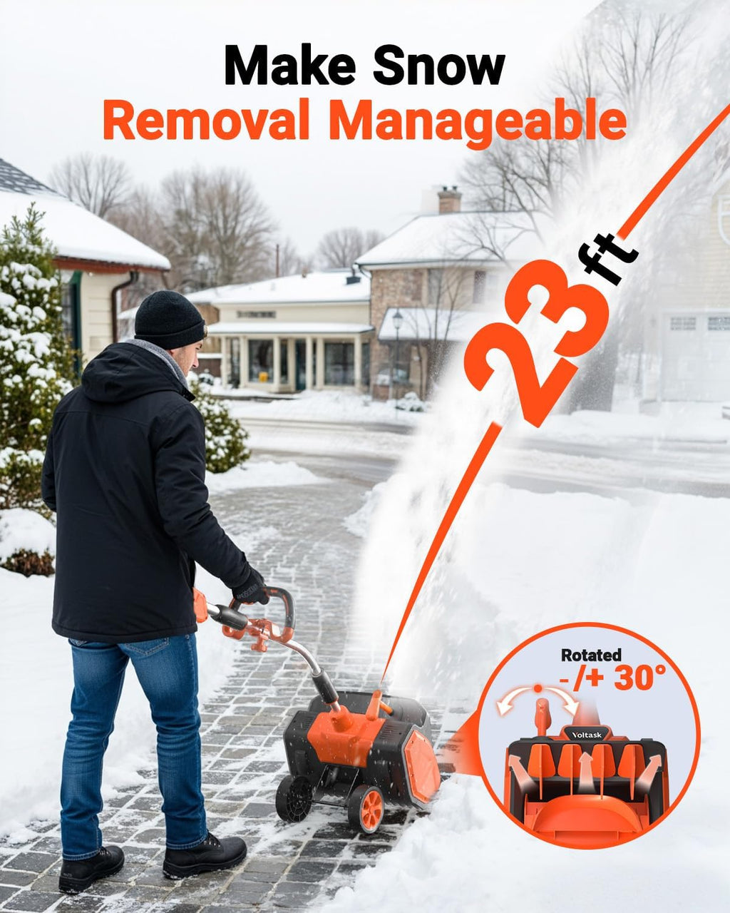 Electric Snow Shovel Cordless, 48V | 17.2-Inch Brushless Snow Shovel Battery Powered, Cordless Snow Blower with