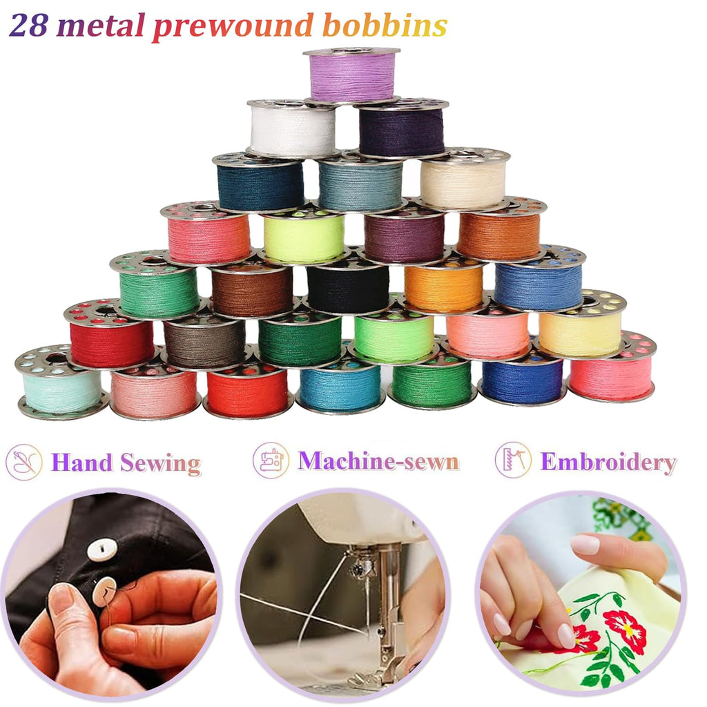 60 Pcs Bobbins Sewing Thread Kit Polyester Mini Bobbins and Thread Spools for Hand & Machine Sewing for Mom Grandma