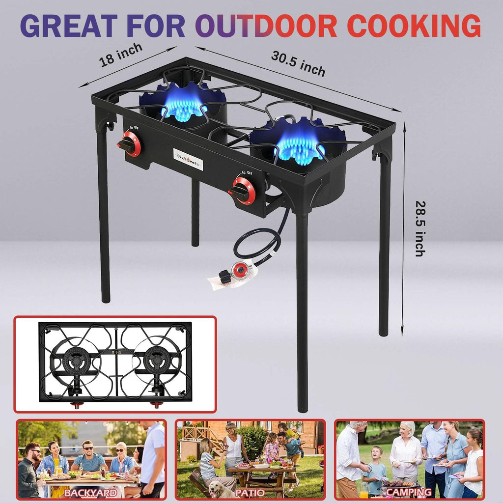 Propane Grill 2 Burner Outdoor Propane Stove Portable Gas Grill High Pressure Camping Stove Double Burner Cooker for