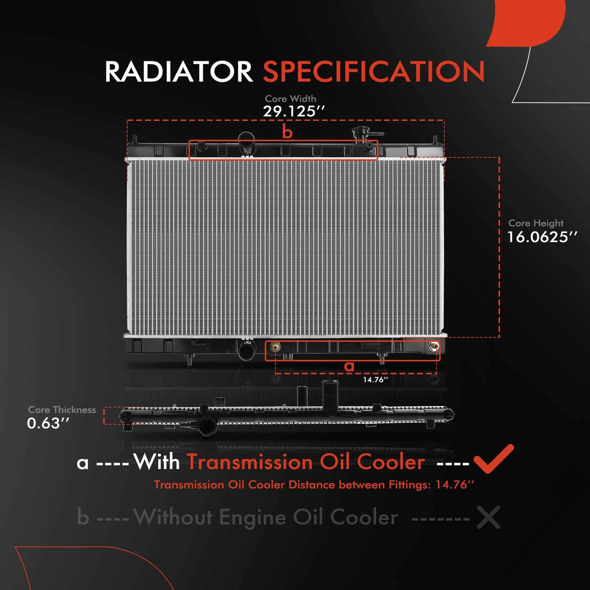 A-Premium Engine Coolant Radiator Assembly with Transmission Oil Cooler