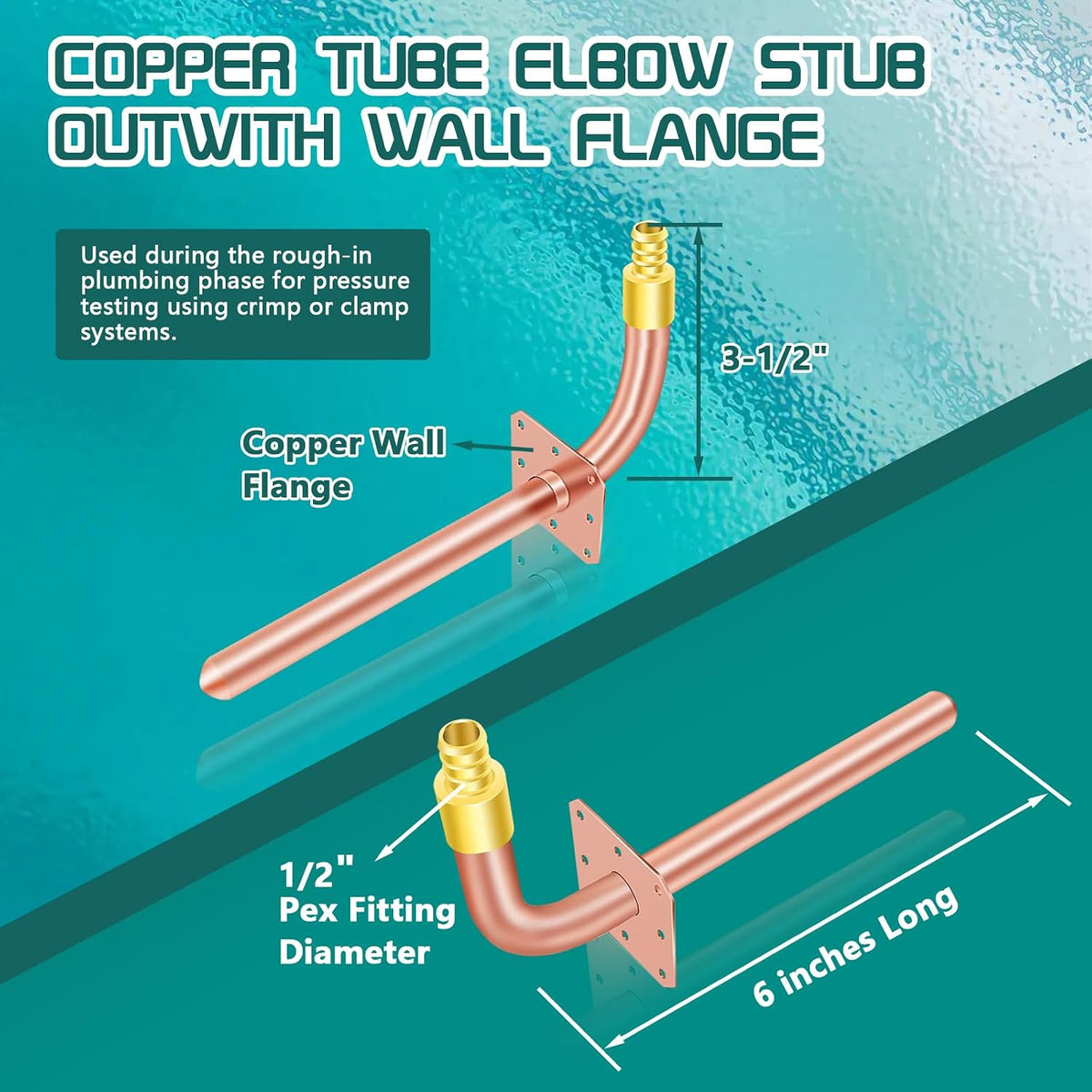 1/2" Lead-Free Copper Stub Out Elbow, 6", Wall Flange, 5-Pack