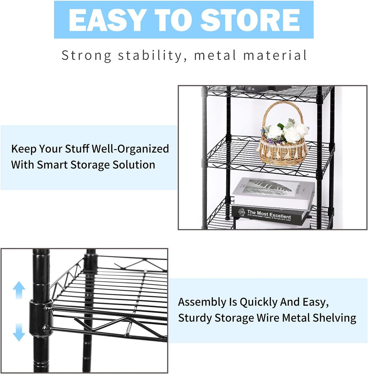 5-Tier Wire Shelving Adjustable Shelves Unit Metal Storage Rack for Laundry Bathroom Kitchen Pantry Closet
